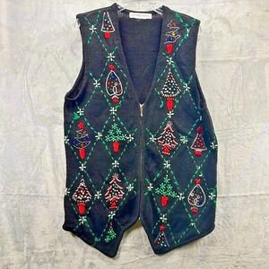Victoria Jones Sweater Cardigan‎ Women's Button Sequins Christmas Granny Core